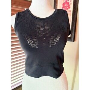 Black Crop Tank Top Laser-cut Perforated Athleta Ujjayi Workout Casual Stylish